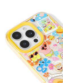SpongeBob SquarePants | SHEIN Cartoon Pattern Yellow Three-In-One Mobile Phone Case With Anti-Drop Lanyard, Anti-Drop Protective IPhone13-17 Mobile Phone Case. - Multicolor - View 4