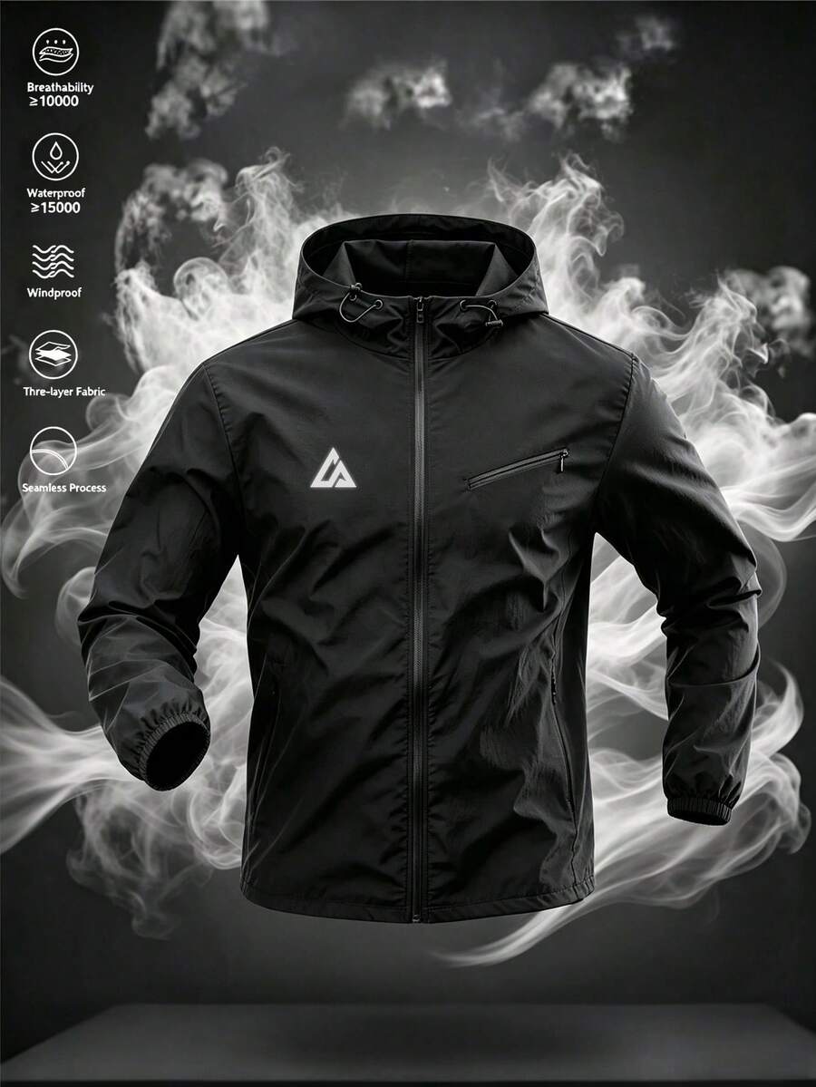 Gym Rark Men's Geometric Print Long Sleeve Zip-Up Hooded Sports Jacket - Black - View 1
