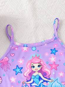SHEIN 女童卡通印花細肩帶上衣與短褲居家服套裝 - 紫色 - 查看 5