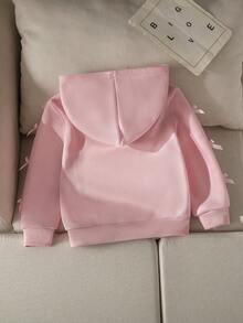 SHEIN 女童蝴蝶結裝飾拉鍊門襟連帽寬鬆休閒冬季衛衣 返校季 粉色 秋季 - 粉色 - 查看 2