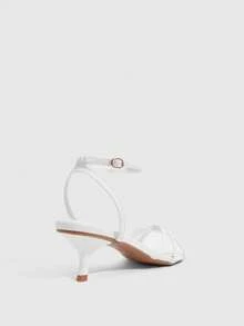 CUCCOO SZL 女款 5.5CM 尖頭白色踝帶小貓跟鞋，性感百搭優雅，適合日常通勤/派對/約會/宴會 - 白色. - 查看 9