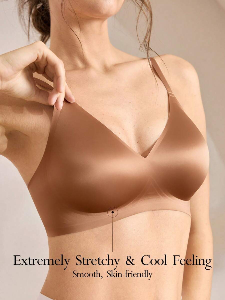 Ocili Women's Seamless Wireless Deep V-Neck Push-Up Jelly Soft Support Bra, Comfortable Side-Boob Coverage, Minimalist Everyday Bra With Molded Cups, 1pc