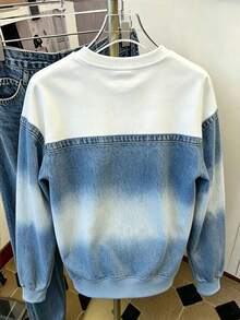 Resyla Women's Round Neck Long Sleeve Denim Effect Print Sweatshirt For Daily Wear - Multicolor - View 2