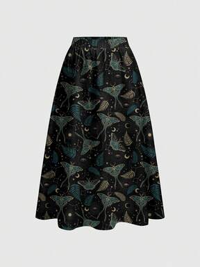 Dark Forest Moth Dark Academia Sun Moon Stars Elegant Vacation Gothic Dark Umbrella Skirt Plus Size Skirt
