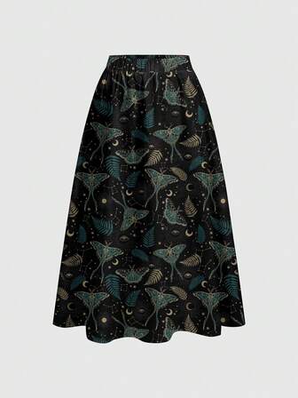 Dark Forest Moth Dark Academia Sun Moon Stars Elegant Vacation Gothic Dark Umbrella Skirt Plus Size Skirt