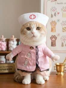 PETSIN 1 PC Halloween Pet Nurse Costume Cosplay With A Hat, Cat And Small Dog In Two Pieces Clothing - Pink - View 4