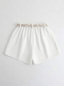 SHEIN Franclia 女士休闲短裤，配腰带，适合日常穿着和通勤，夏季款 - 白色 - 查看 2