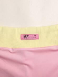 SHEIN Tween女孩黃粉配色拼接長袖假領夾克背心短褲3件套運動裝 - 彩色 - 查看 10