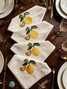 Cirelle 1/2/4 Pcs Embroidered Cloth Napkins, Beige Dinner Napkins With Yellow Lemon Pattern, Reusable Washable Table Napkins For Dining Room, Party & Wedding Decor - Multicolor - View 15