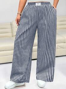 Solflare Patch Casual Women's Plus Size Letter Print Wide Leg Jeans Fall - Navy Blue - View 4