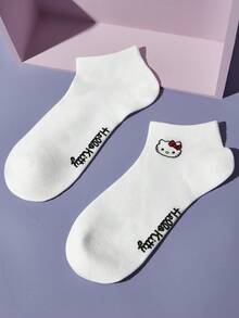 HELLO KITTY AND FRIENDS | SHEIN 2 Pairs Cartoon & Leopard Print Short Socks For Women - White - View 3