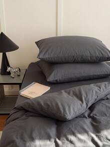2pcs 100% Cotton Pillowcases, Natural Texture, Soft Touch, Envelope Closure, Suitable For Bedroom, Bedding - Dark Grey - View 6
