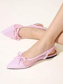 CUCCOO CHICEST Women's Shoes Summer Flat Bottom Pointed Slingback Shoes Mesh Bow Breathable Buckle Fashion Mules Shoes Casual Daily Wear - Pink - View 2