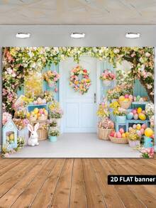 1PC POLYESTER EASTER EGG COLORFUL GARLAND BACKGROUND BACKDROP FOR HOME OFFICE OUTDOOR STUDIO PARTY DECOR SPRING FESTIVAL PHOTO PROPS WALL HANGING GIFT - White - View 7