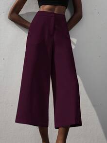 Aveloria Modichic Elegant Commuter Office Regular Waist Loose Front Pleated 7/8 Length Culottes For Women - Purple - View 5