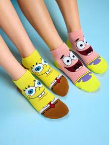 SpongeBob SquarePants | SHEIN 2 Pairs, Comfortable And Cute Cartoon Pattern Socks - color mixing - View 2