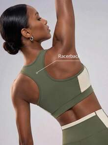 Zivah Women's Colorblock Cropped Top And High-Waist Shorts Gym Workout Fitness Pilates Set Olive Green All Season - Green - View 3