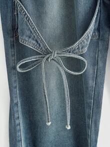 ROMWE Y2K Washed Blue Bowknot Strap Cargo Streetwear Jeans Going Out Night Out Club Autumn Winter - Blue - View 4