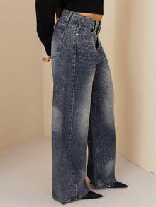 Maju Mazalli Casual Bleached Dazzling Wide Leg Jeans Fall - Blue - View 5