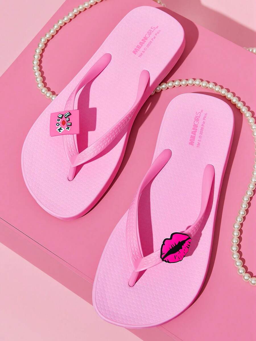 Mean Girls | SHEIN 粉色卡通夾腳拖鞋,EVA輕量材質,護趾設計,透氣快乾,柔軟舒適,適合各種場合 - 藕粉色 - 查看 1