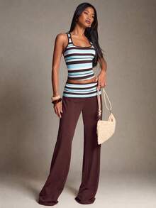 SHEIN BAE Regata Feminina Casual Sexy Fashion com Decote Quadrado, Costas Nadador, Listrada e Colorblock Marrom, Ideal para Look de Aeroporto, Top Esportivo, Top para Sair e Top Casual - Azul menta - Visão 7
