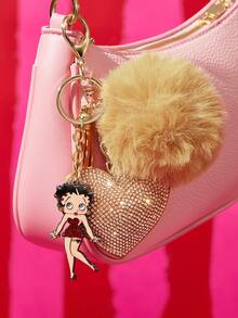 Betty Boop x SHEIN 多色愛心金屬包包吊飾 毛球吊飾 女生風飾品配件 禮物 - 彩色 - 查看 3