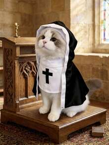 PETSIN 1PC Nun Themed Pet Cosplay Costume, Funny Photo Outfit For Medium & Small Dogs Cats - Black and White - View 3