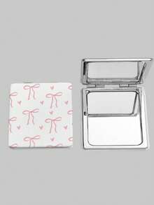 ROMWE Kawaii 1pc Pink Bow & Heart Pattern Square Makeup Mirror, Portable Handheld Mirror, Suitable For Girls (Pattern Position Random) - White - View 5