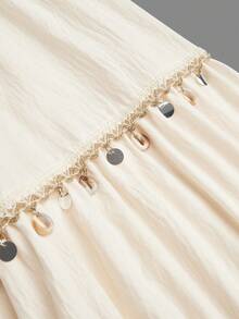 Sunnyshic Plus Size Vacation Style Tassel & Shell Decor Ruffle Hem Skirt Fall - Beige - View 5
