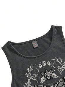 ROMWE Goth Women's Butterfly Print Casual Versatile Daily Wear Top - Dark Grey - View 4