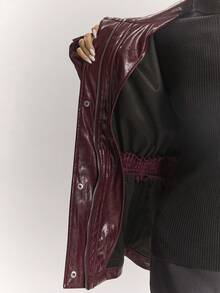 SHEIN BAE Jaket Trench Coat Wanita dengan Sabuk, Musim Gugur - Burgundy - View 8