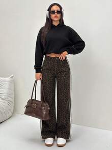 Flexra Women's Dark Brown Color Block Jeans School Teacher Summer Casual - Mocha Brown - View 6