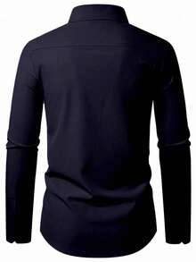 Manfinity Mode Men's Casual Versatile Solid Color Long Sleeve Shirt - Navy Blue - View 2