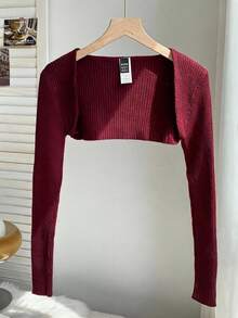 Comfortcana Spring/Autumn Solid Color Short Cardigan, No Straps, Suitable For Autumn/Winter - Burgundy - View 1