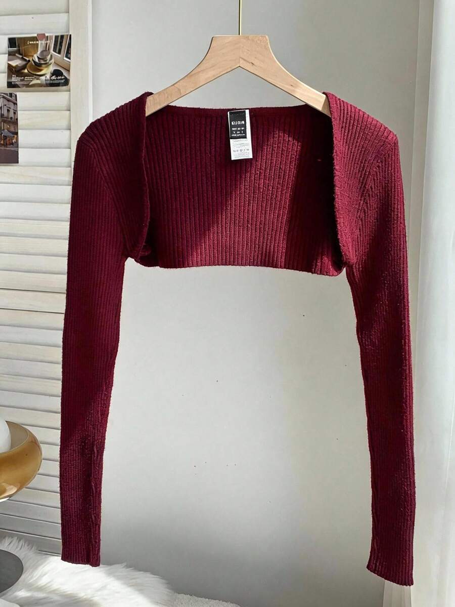 Comfortcana Spring/Autumn Solid Color Short Cardigan, No Straps, Suitable For Autumn/Winter - Burgundy - View 1