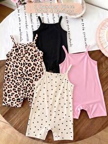 1pc Random, New Summer Soft Fabric Cute Sweet Pattern Print, Baby Girl Casual Comfortable Romper, Suitable For Spring/Summer, Relaxed And Cozy Days, Comfortable Atmosphere, Casual Wear, Fashion Girl, Girly Style - Multicolor - View 1