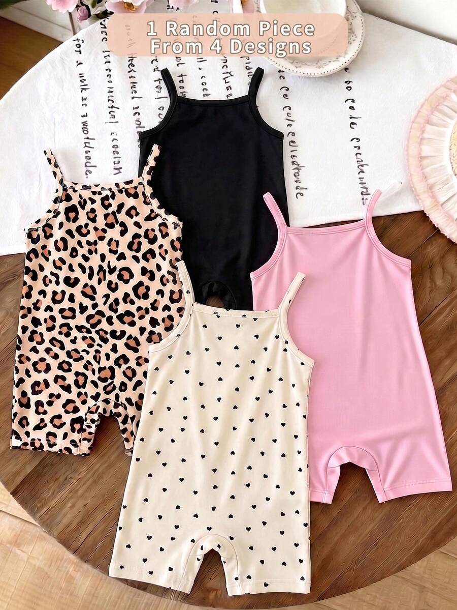1pc Random, New Summer Soft Fabric Cute Sweet Pattern Print, Baby Girl Casual Comfortable Romper, Suitable For Spring/Summer, Relaxed And Cozy Days, Comfortable Atmosphere, Casual Wear, Fashion Girl, Girly Style - Multicolor - View 1