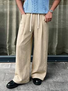 STEELVANCE 男士抽繩腰條紋休閒百搭日常旅行長褲 - 卡其色 - 查看 7