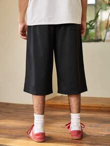 Whitmere Men's Casual 3/4 Length Shorts, Suitable For Spring, Summer And Autumn, Sporty Style, Knitted Fabric, Suitable For Campus, Skateboarding, Daily Wear - Pure Black - View 2
