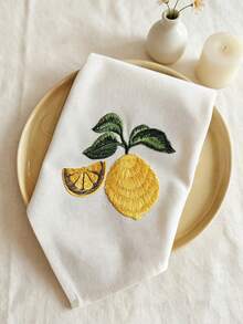 Cirelle 1/2/4 Pcs Embroidered Cloth Napkins, Beige Dinner Napkins With Yellow Lemon Pattern, Reusable Washable Table Napkins For Dining Room, Party & Wedding Decor - Multicolor - View 12