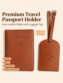 2Pcs/Set Travel Essentials Set – Personalized Synthetic Leather Passport Holder & Luggage Tag, Foldable Lightweight Snap Closure, Perfect For Vacation, Outing, Gift For Travelers - Multicolor - View 4