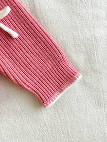 SHEIN 女嬰粉色刺繡蝴蝶結針織毛衣，精緻可愛套頭上衣，柔軟秋冬款，聖誕萬聖節幼兒日常旅行穿搭 - 藕粉色 - 查看 5