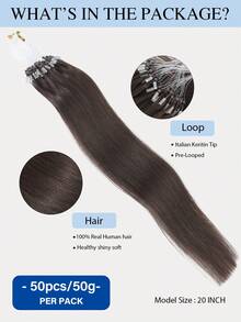 50g 50 Strands Micro Link Tip Hair Extensions 100% Real Human Hair, 16-24 Inch , Invisible Remy Cold Fusion Micro Link Tip Hair Extensions, #2 Dark Brown ,Long Straight Texture, Cold Fusion Installation, Buildable Fullness, Cosplay, Special Events - S2 - View 4