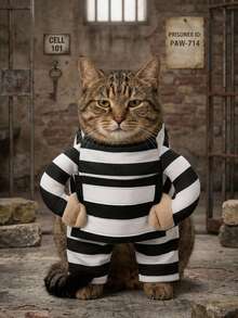 PETSIN 1PC Halloween Prisoner Themed Dog Two-Leg Costume, Funny Festival Photo Outfit For Pets - Black and White - View 2