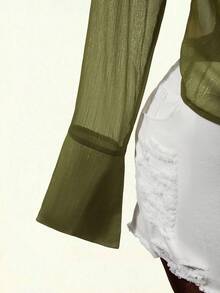 Mistrie Women's Cowl Neck Chiffon Sheer Blouse Night Out Going Out Date Night Olive Green Summer Sexy - Green - View 8
