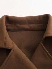 Balvessa Autumn/Winter Atmosphere Short Wool Lapel Jacket, Double-Breasted Waist-Cinching Tie Coat, Suitable For Daily Wear, Commuting, Office Outfit - Brown - View 3
