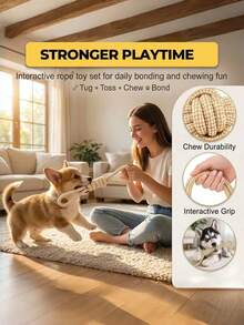 PETSIN Pet Hemp Rope Woven Pet Rope Knot Toy; Durable Chew Toy For Teething And Cleaning Teeth; Tug-Of-War Rope For Small And Medium-Sized Dogs And; Indoor And Outdoor Boredom-Relieving Chewing And Training Dog Toy. - Multicolor - View 8