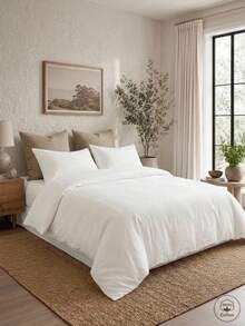 Cirelle Set Sprei Katun 100% dengan Motif Blok Warna Sederhana (2/3 Pcs), Termasuk 1 Sprei & 2 Sarung Bantal, Tanpa Isian, Set Perlengkapan Tidur Minimalis Warna Polos - Putih - View 1