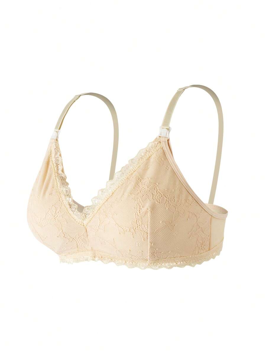 Moonlight&Mama Elegant Solid Color Lace Maternity Bra - Apricot - View 1
