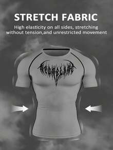 RISE LYT Setelan Olahraga Kasual Sehari-hari Pria: Atasan Lengan Pendek Motif Gothic dan Celana Panjang Pinggang Serut - Grey - View 3